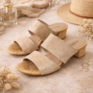 Donald Pliner Womens 7.5 M Metallic Slide Sandals Cork Block Heel